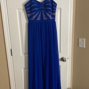 Aidan Royal Blue Gown with Nude Lace Top